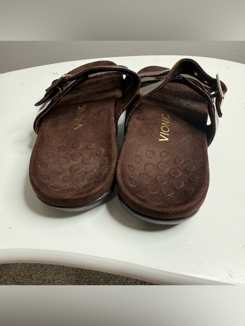 Vionic Women's Tortoiseshell Buckle Slide Sandals - Dark Brown - Picture 2 of 7